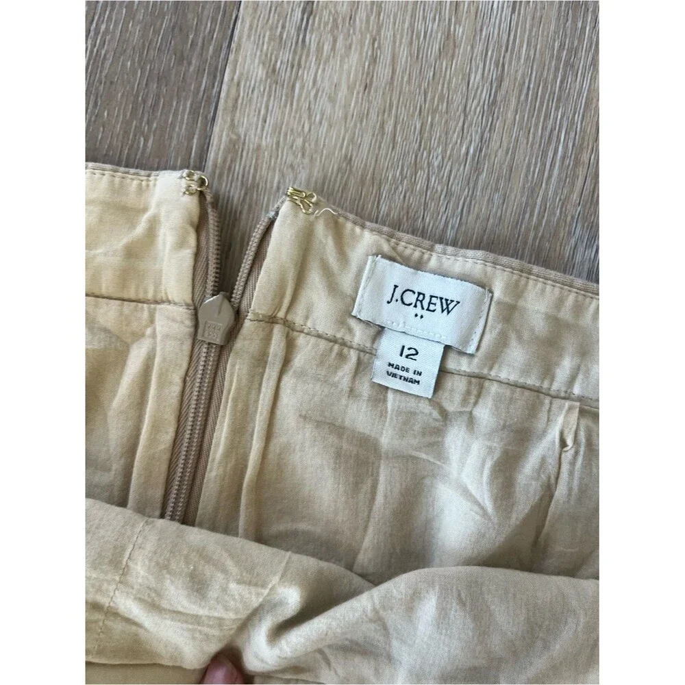 J.Crew Button Front Mini Skirt Tan Beige Women’s Size 12 Linen Blend Preppy Fit